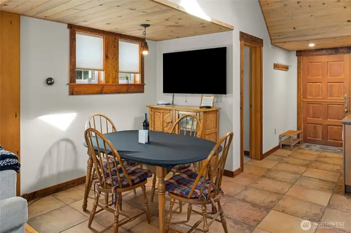 View of the dining room in this lovely open floor plan.