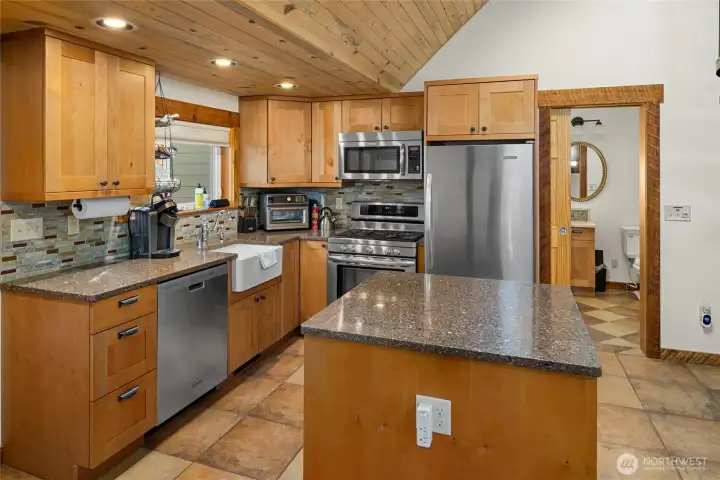 Beautiful custom cabinets through out the kitchen.
