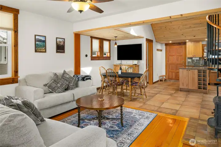 The living room has plenty of seating for everyone when entertaining.