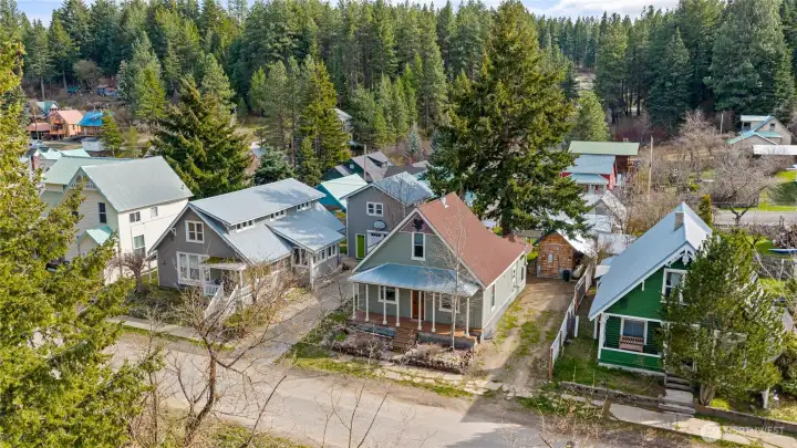 An aerial view of this stunning Roslyn home.