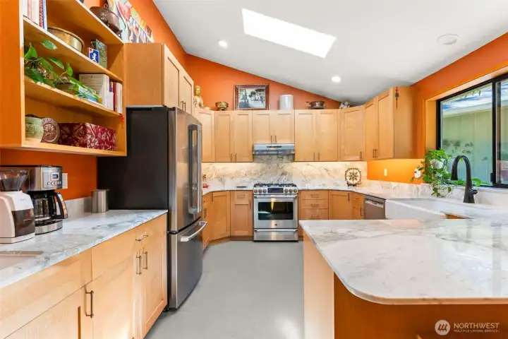 Exquisite and functional kitchen with skylights.