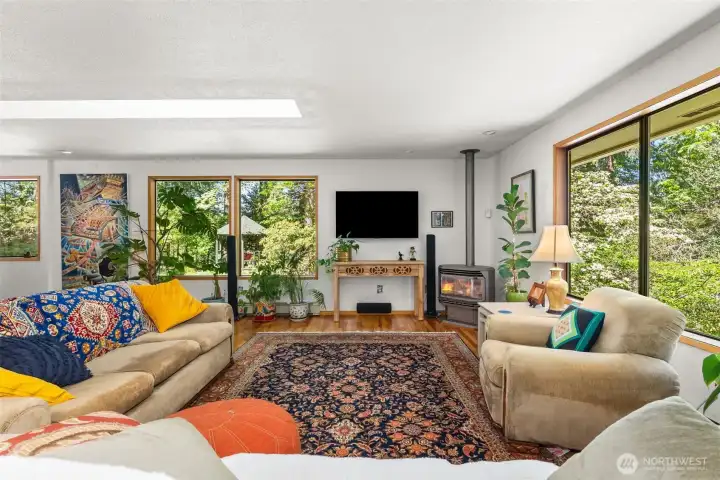 Large living room, yet cozy and inviting.