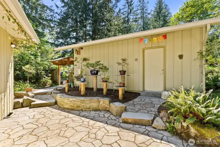 Front door to the left and door ahead is to the garage.