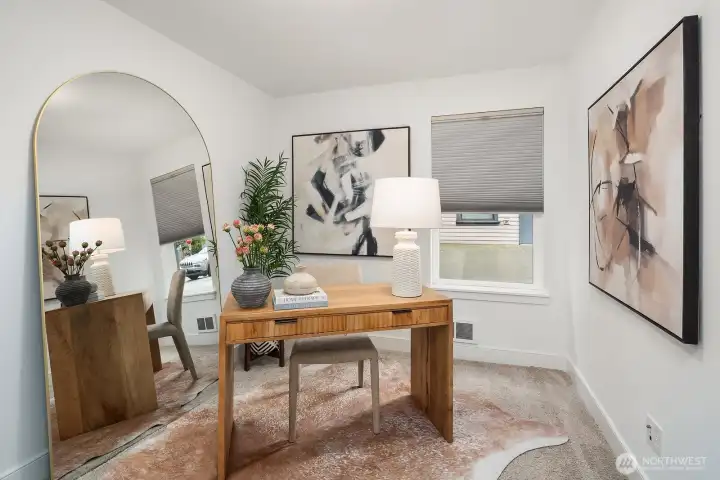 Lower level bedroom makes for the perfect office space or guest room, with a full bathroom located on the same level.