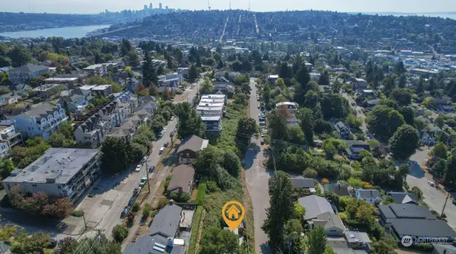 Drone views looking south toward Queen Anne, Downtown and Lake Union.