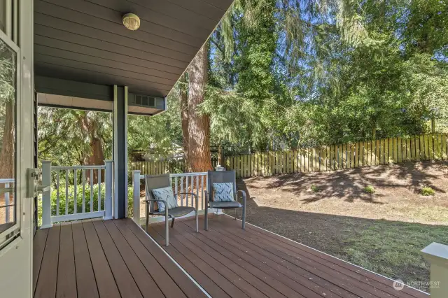 Covered deck perfect for outdoor dining and summer BBQ's.