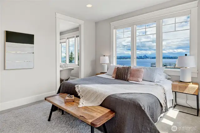 Primary suite looking east toward Lake Washington, Mt. Baker and the Cascades.