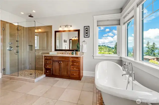 Primary bath with heated floors.