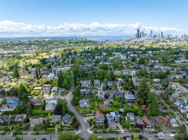 Views from above looking towards downtown Seattle and the Sound