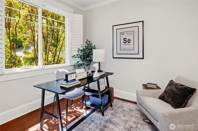 Main floor office with French doors.