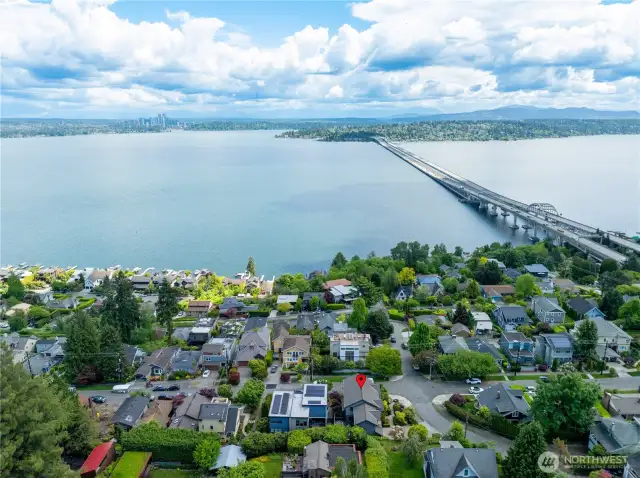 I-90 Bridge and Bellevue to the east.