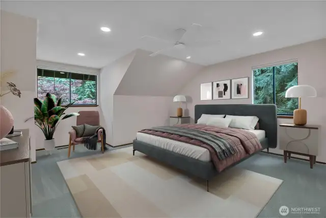 Virtually staged view of the primary bedroom.