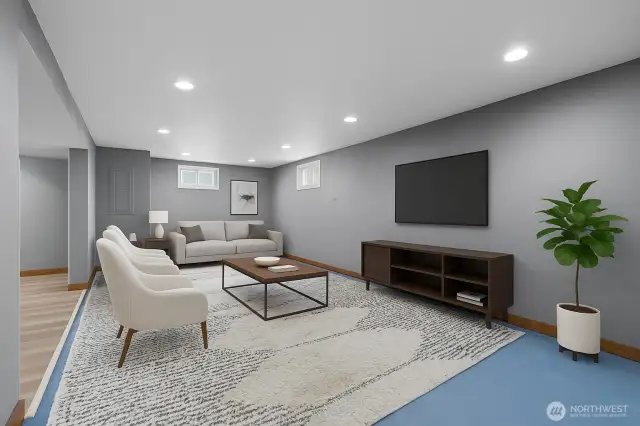 Virtually staged. Downstairs Living Room.
