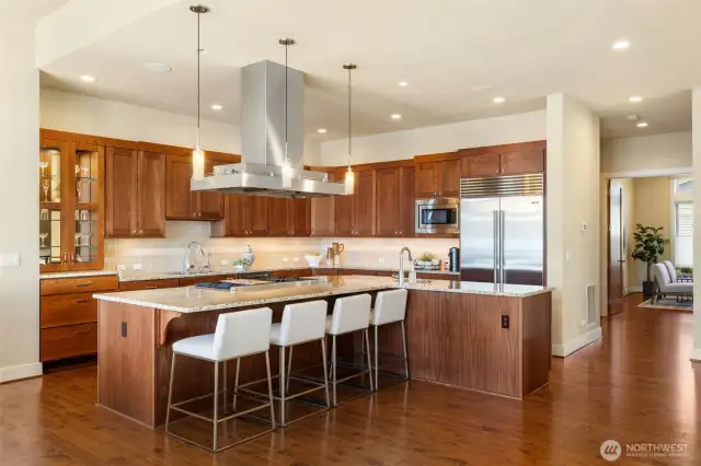 Large kitchen with high end stainless steel appliances