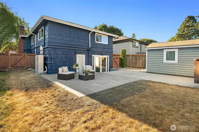 The backyard is fully fenced and has a new paver patio. Shed for extra storage!