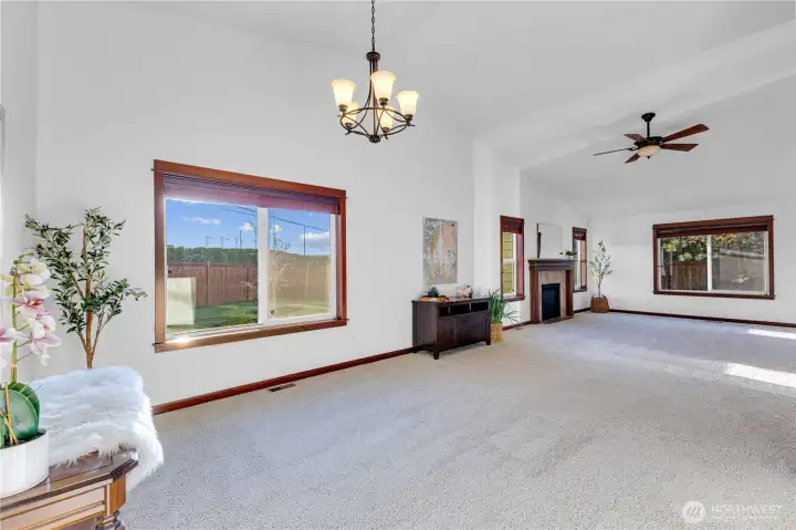 Dining area into liiving area of open concept floor plan