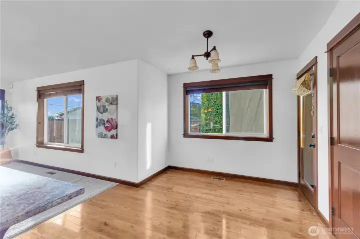 Kitchen dining nook with door to the back yard