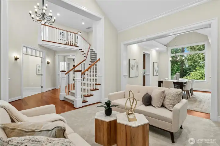 Off the entry is a living room adjoining the dining room. Off the entry is a living room adjoining the dining room.