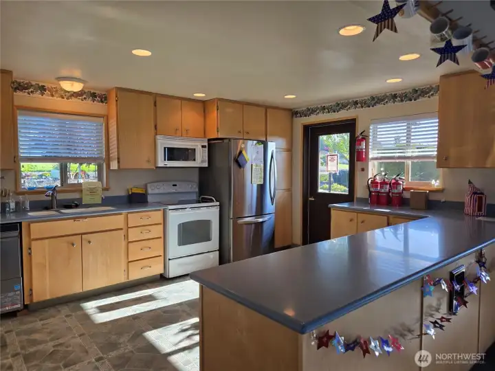 Plenty of work and serving space in the community kitchen
