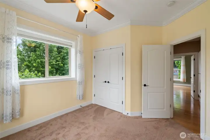 Bedroom #2 with carpet & ceiling fan