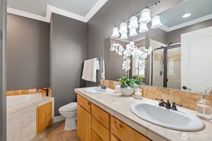 Primary Bathroom with double sinks