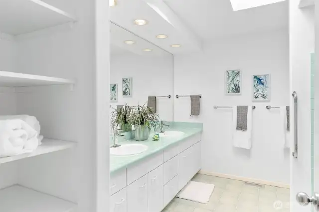 Full bathroom with skylight and new faucets.