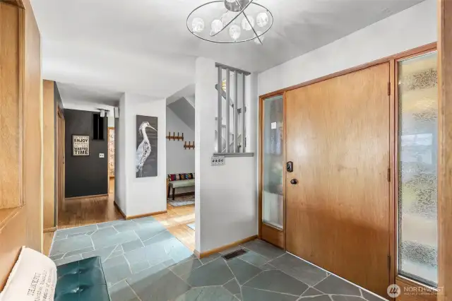 Slate tiled foyer