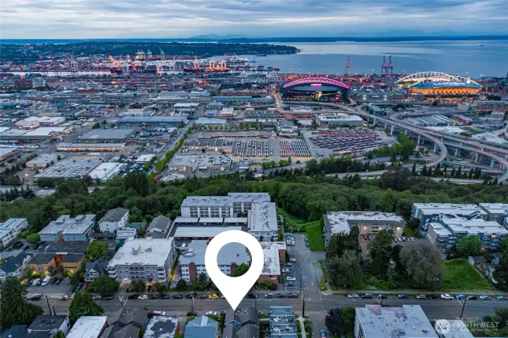 Drone view looking towards West Seattle