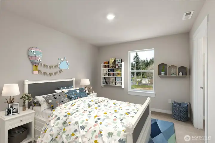 One of five bedrooms, virtually staged and will include walk in closet.