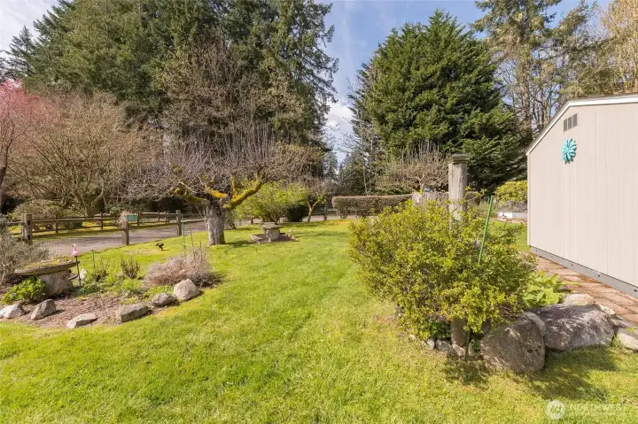 A true outdoor oasis for gardening or gatherings.