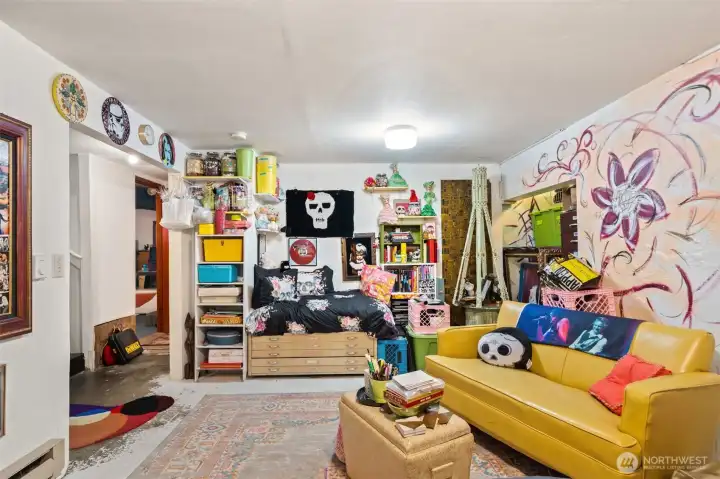 family room in the basement