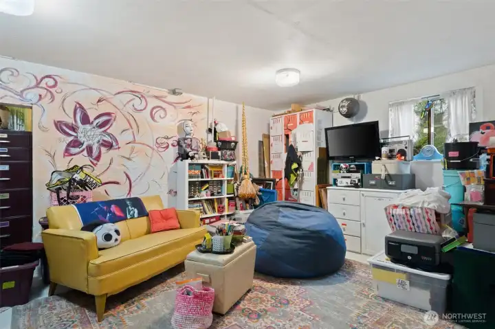 family room in the basement