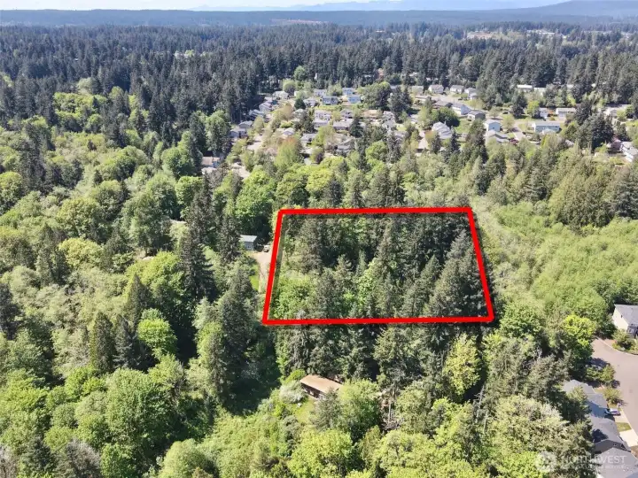 Overhead view with approximate boundaries in red.