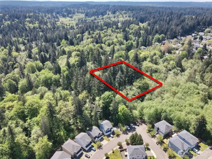 Overhead view with approximate boundaries in red.