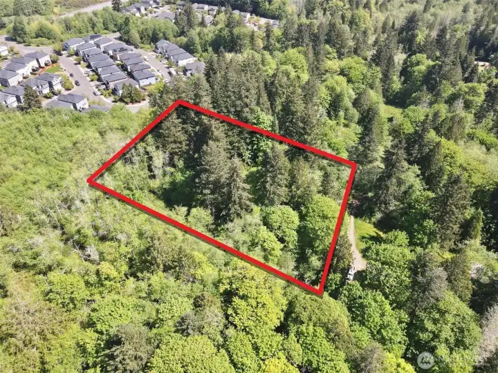 Overhead view with approximate boundaries in red.