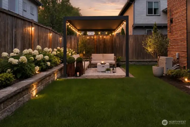 Out Patio Lounge with Summer Bloom White Hydrangeas