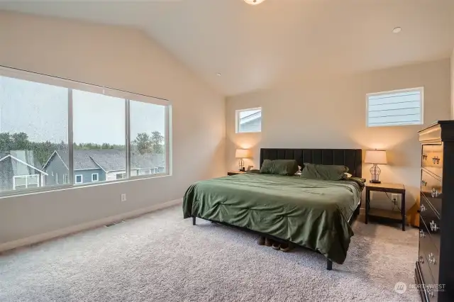 Spacious primary  boasts views of Mt. Baker.