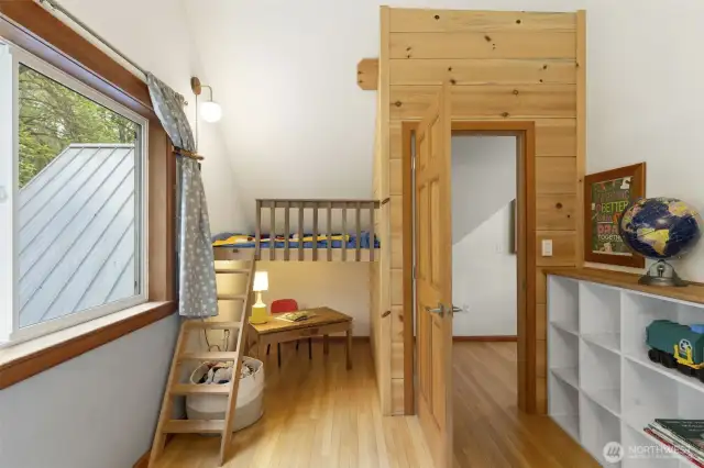 Upstairs: Bedroom #1 with adorable loft bed/play area.