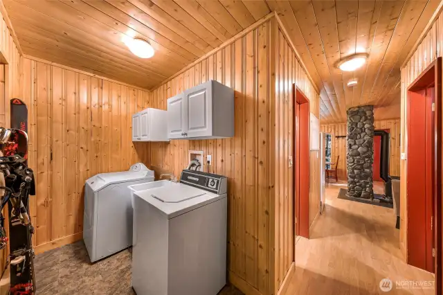 Utility room with washer and dryer. Thoughtfully designed for drying and storing your outdoor gear.