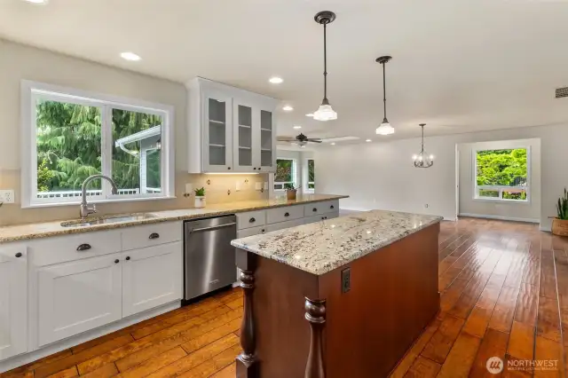 Kitchen seamlessly meets the large living and dining space.