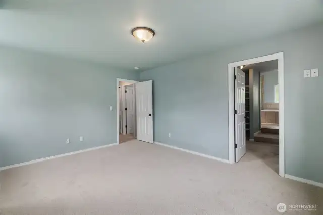 2nd view of the primary bedroom, with custom en-suite bathroom and walk in closet.