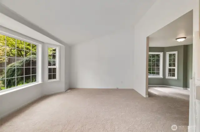 Front room, with window toward plenty of green space.