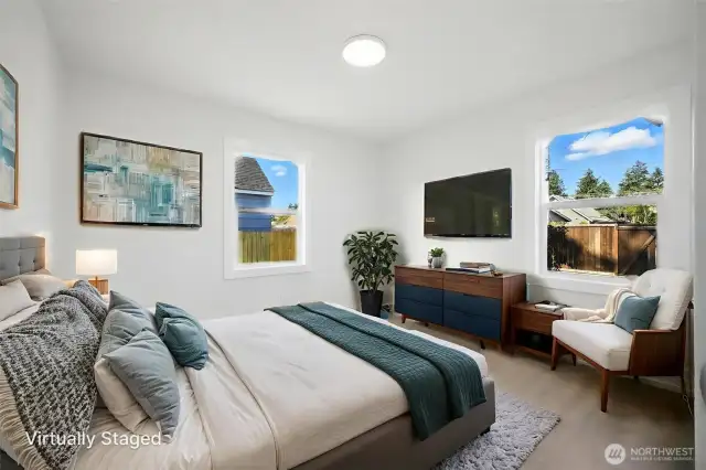 Virtually staged bedroom.