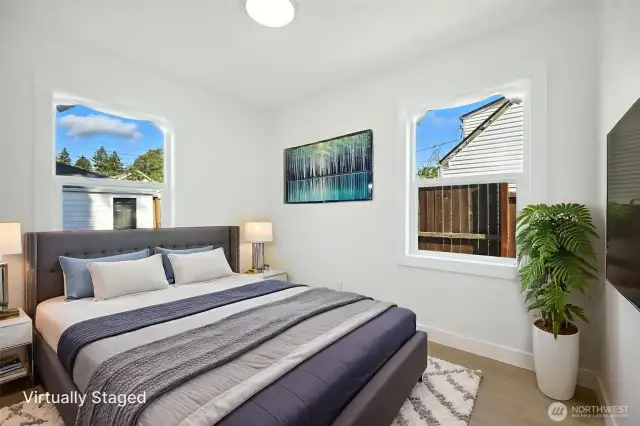 Virtually staged bedroom.