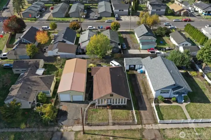 Aerial view of the front of the home.