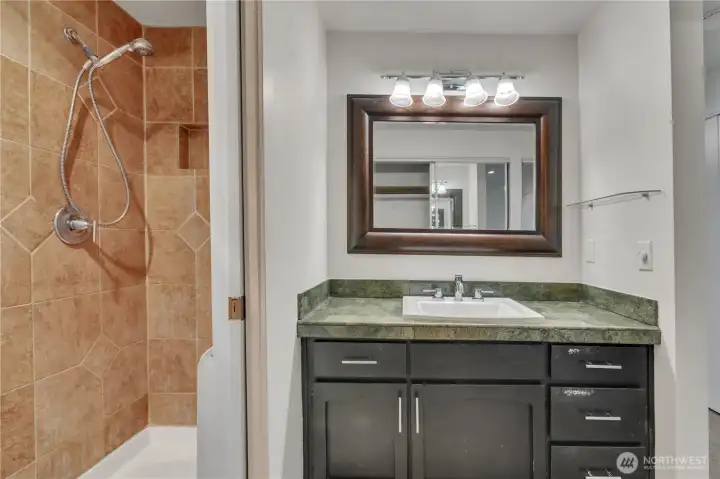 primary bathroom and shower