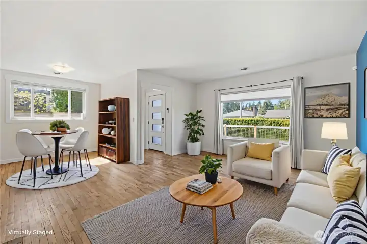 Virtually staged living room and dining room