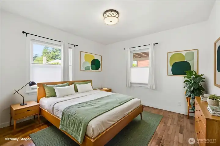 Virtually staged bedroom 1 with large closet