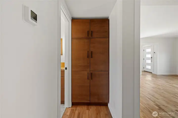 Linen closet outside of the bathroom