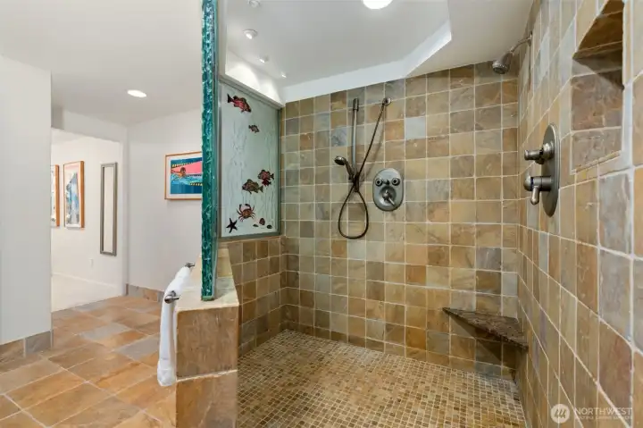 Double shower heads walk-in shower!